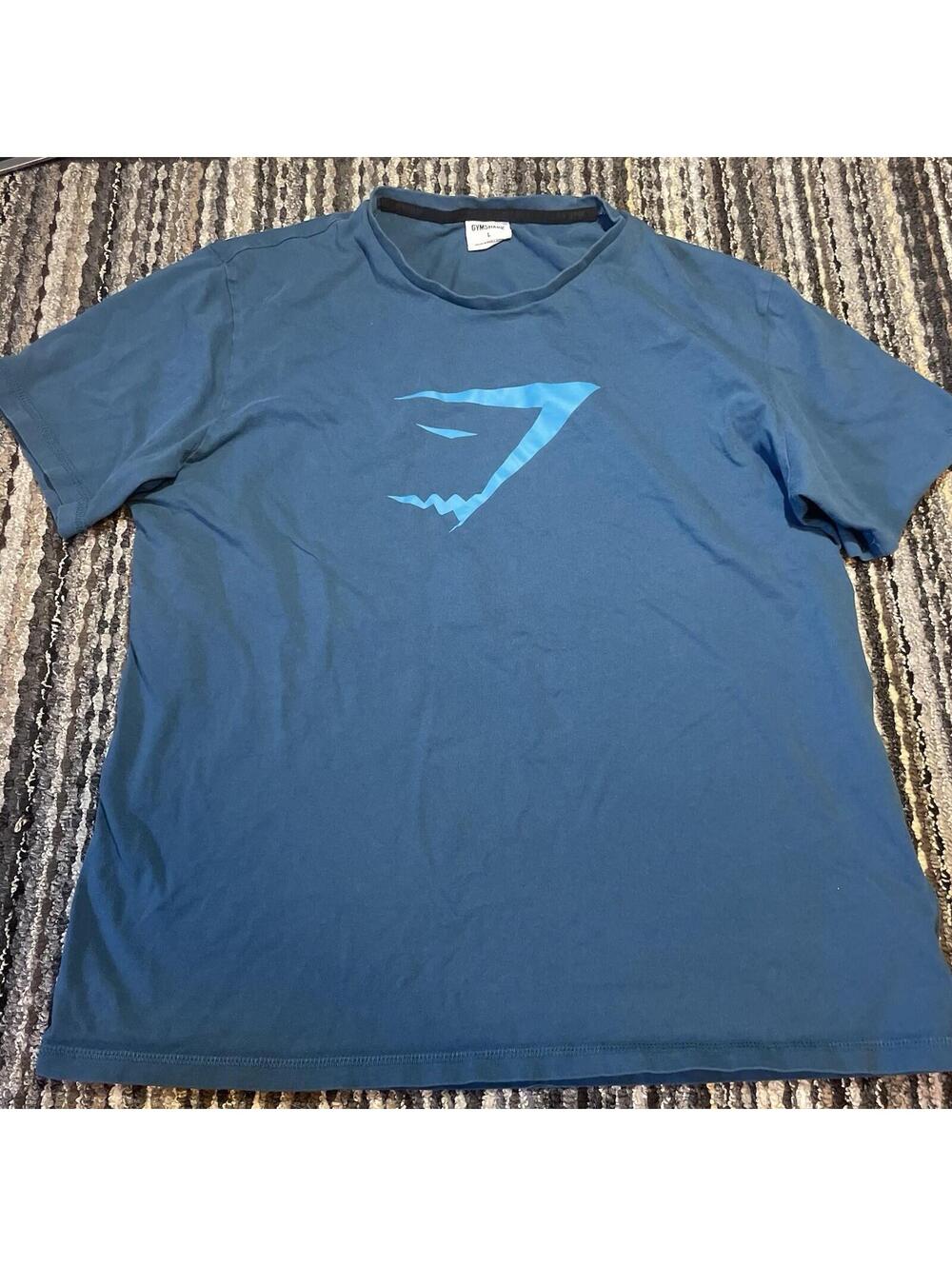 Gymshark Size L Men’s Short Sleeve T Shirt Blue Big Logo Graphic *READ*